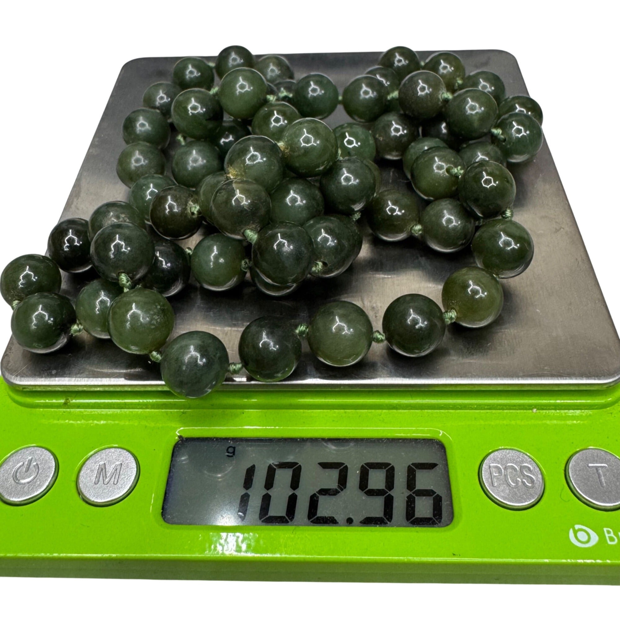 Vintage Double Knotted Dark Green Jade Beaded Necklace 30” Polished Gemstone