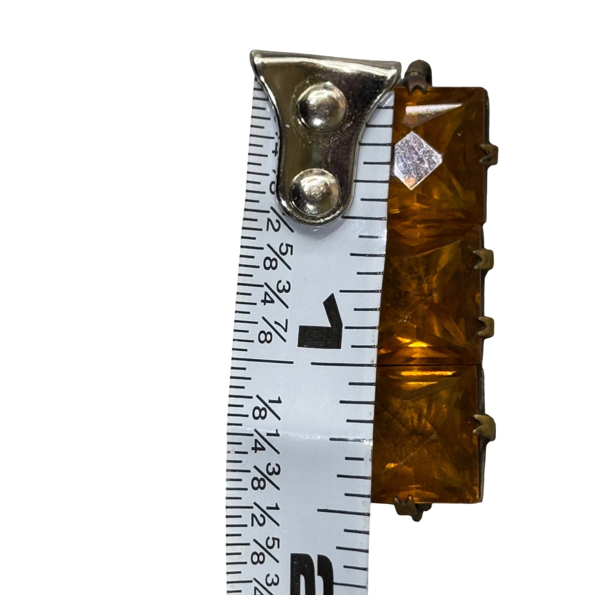Vintage Amber Glass Statement Rhinestone Brooch Square Cut Stones 1.5" Antique