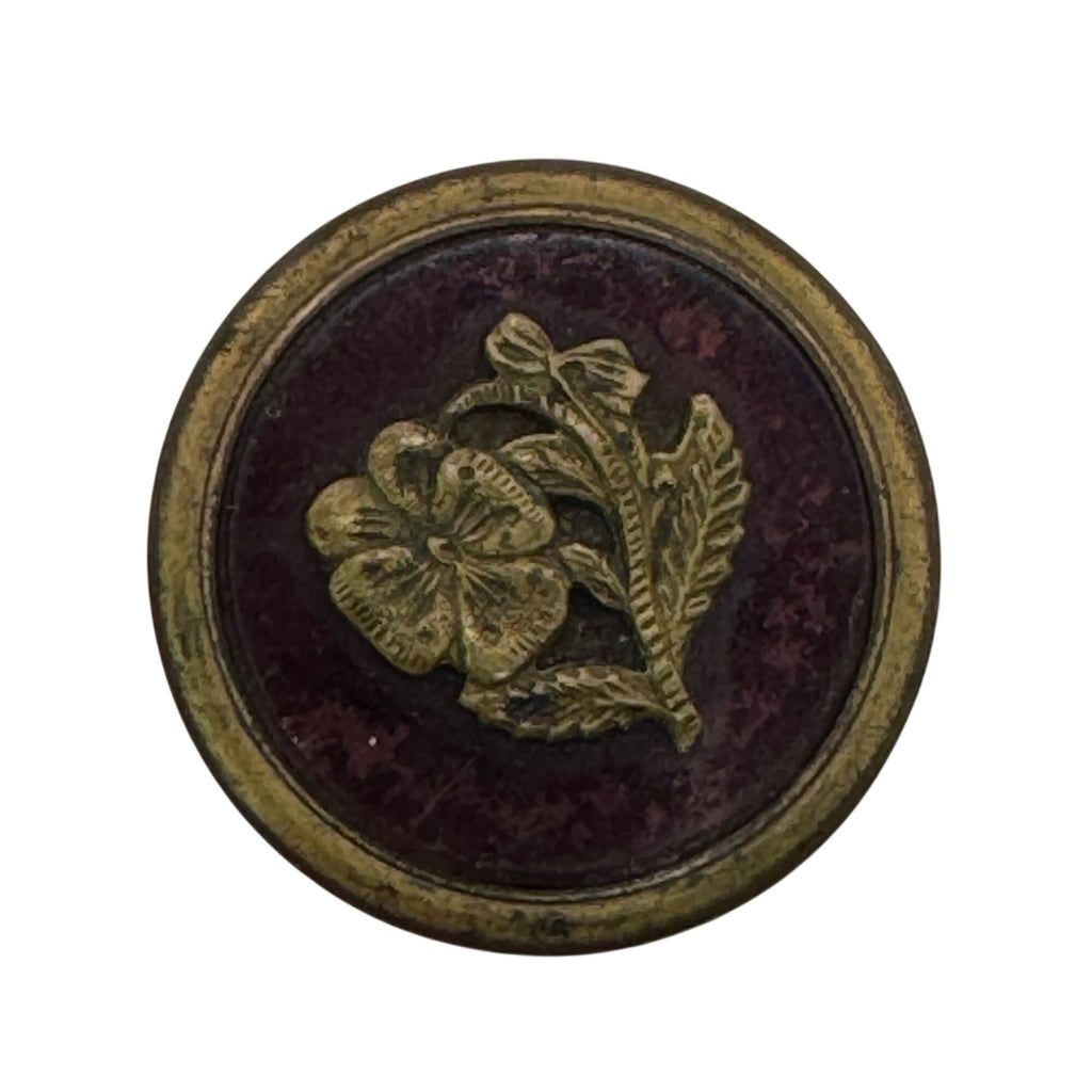 Antique TWCW Paris Floral Enamel Pin Brooch Victorian Button Brass 1.5" Vintage