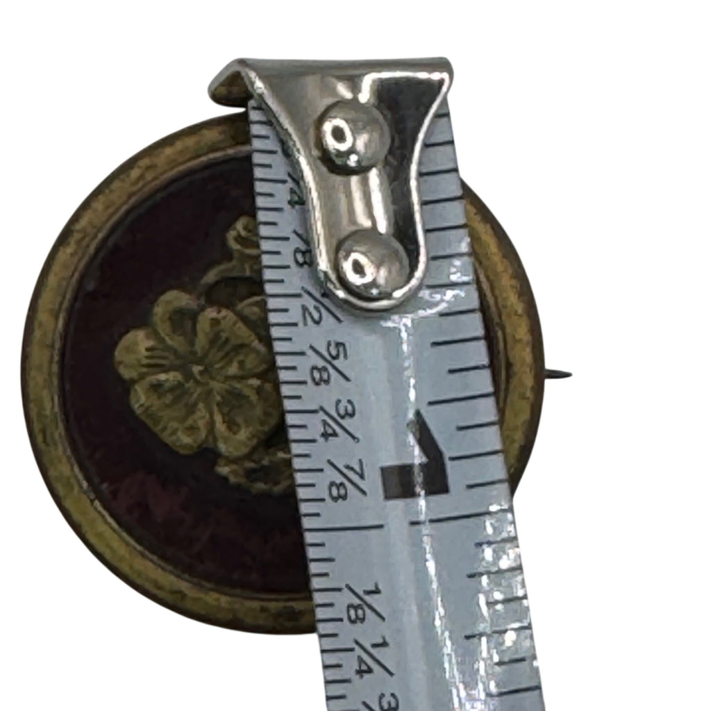 Antique TWCW Paris Floral Enamel Pin Brooch Victorian Button Brass 1.5" Vintage
