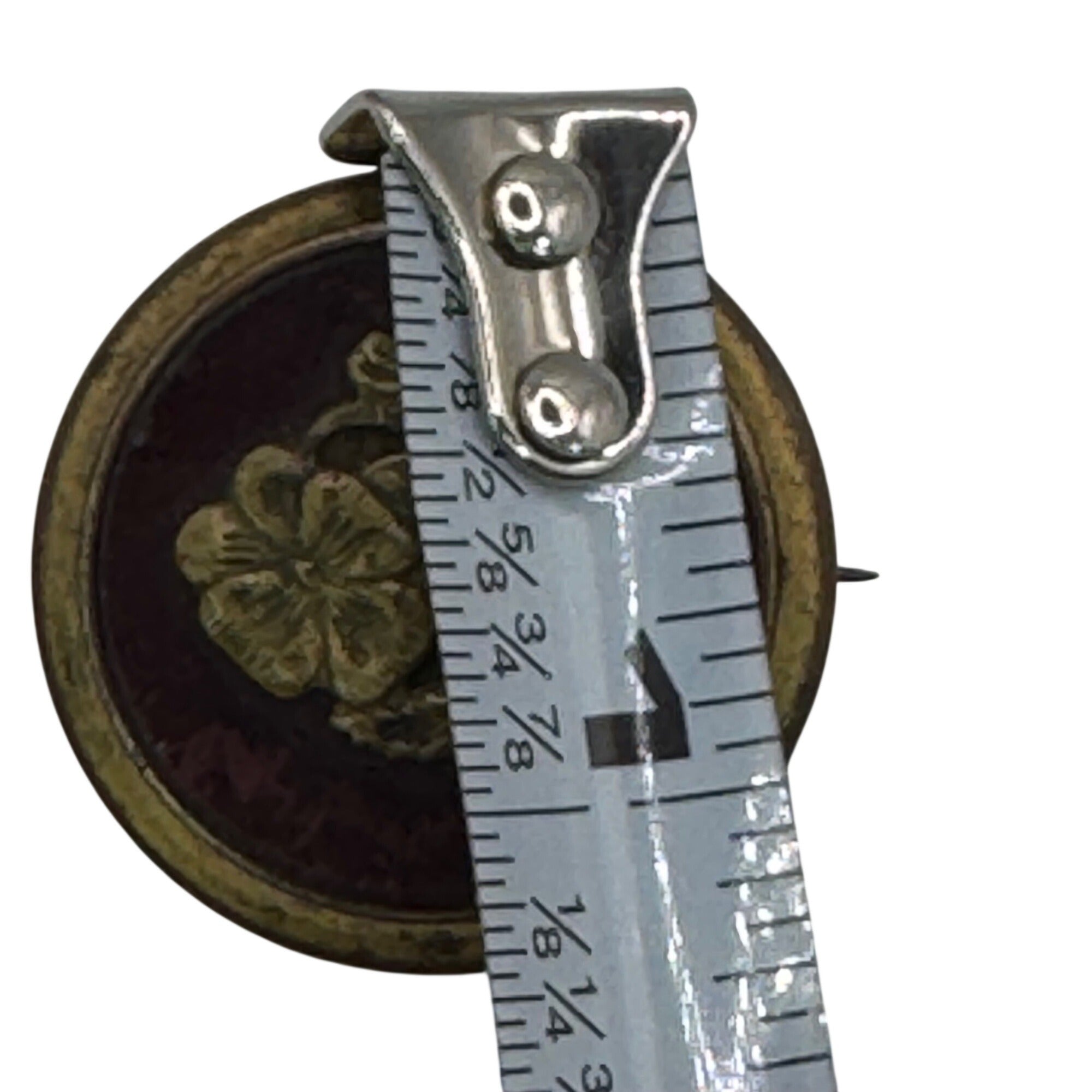 Antique TWCW Paris Floral Enamel Pin Brooch Victorian Button Brass 1.5" Vintage