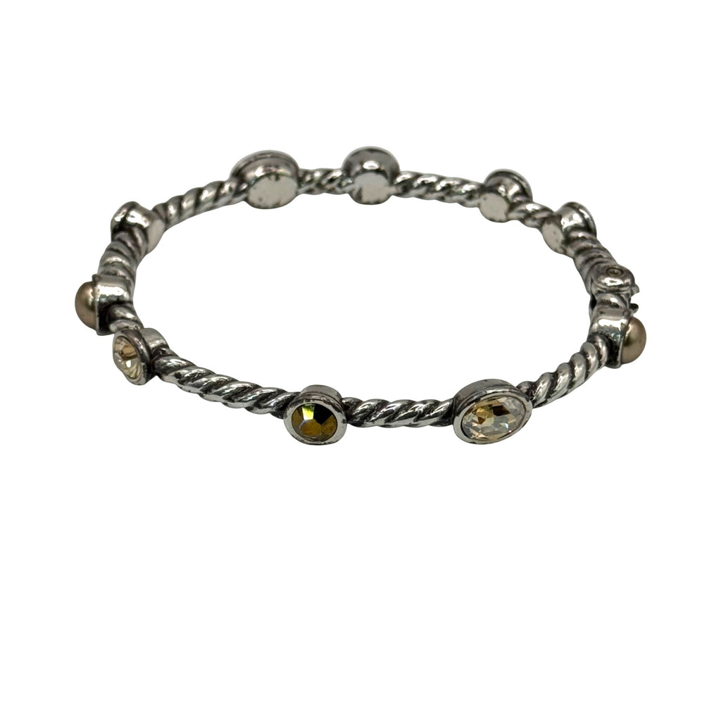Brighton Monte Carlo Silver Tone Bangle Bracelet Crystals Hinged Citrine Twisted