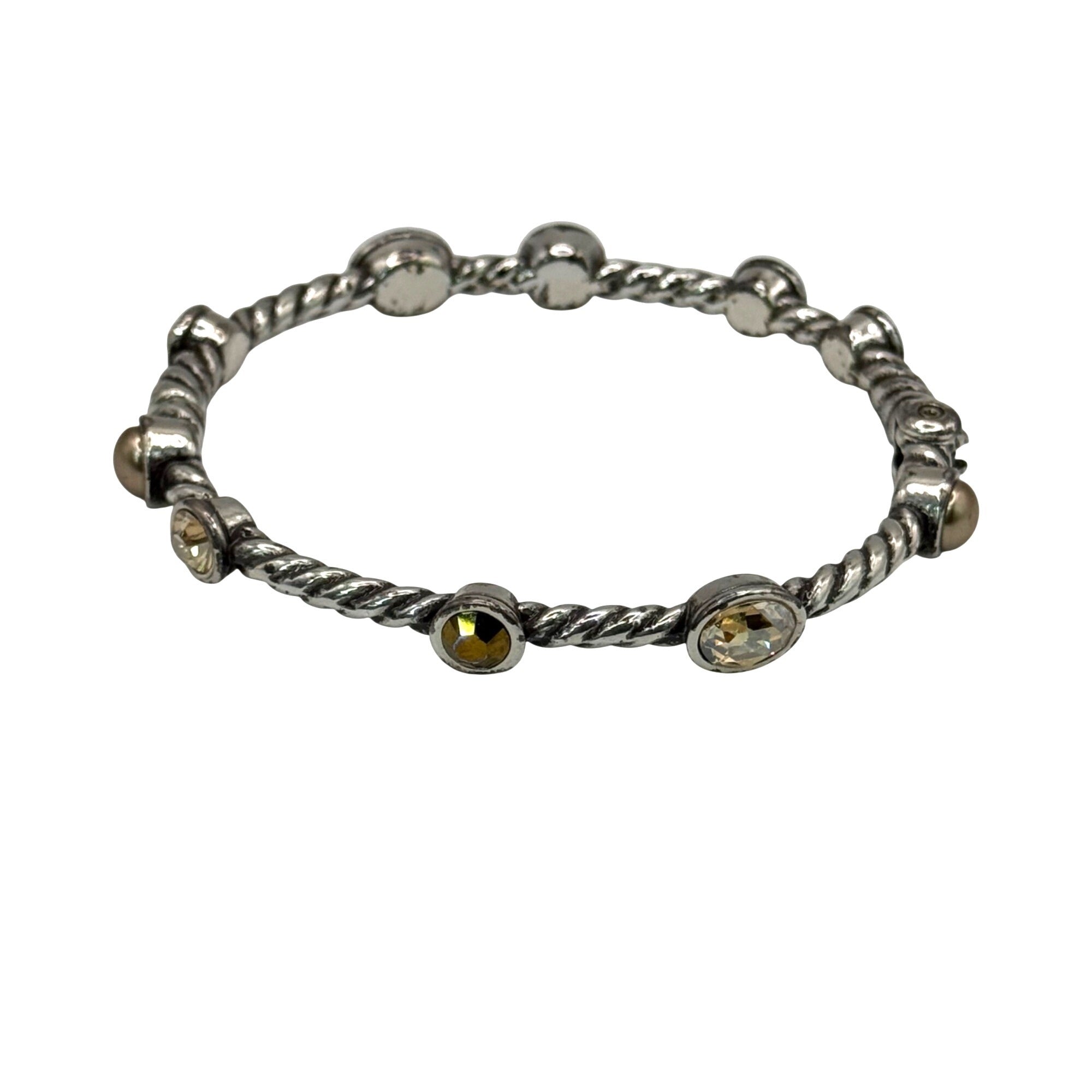 Brighton Monte Carlo Silver Tone Bangle Bracelet Crystals Hinged Citrine Twisted