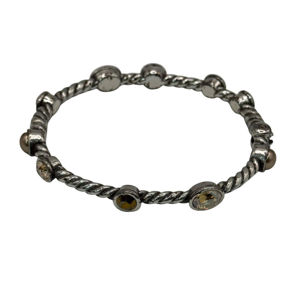 Brighton Monte Carlo Silver Tone Bangle Bracelet Crystals Hinged Citrine Twisted