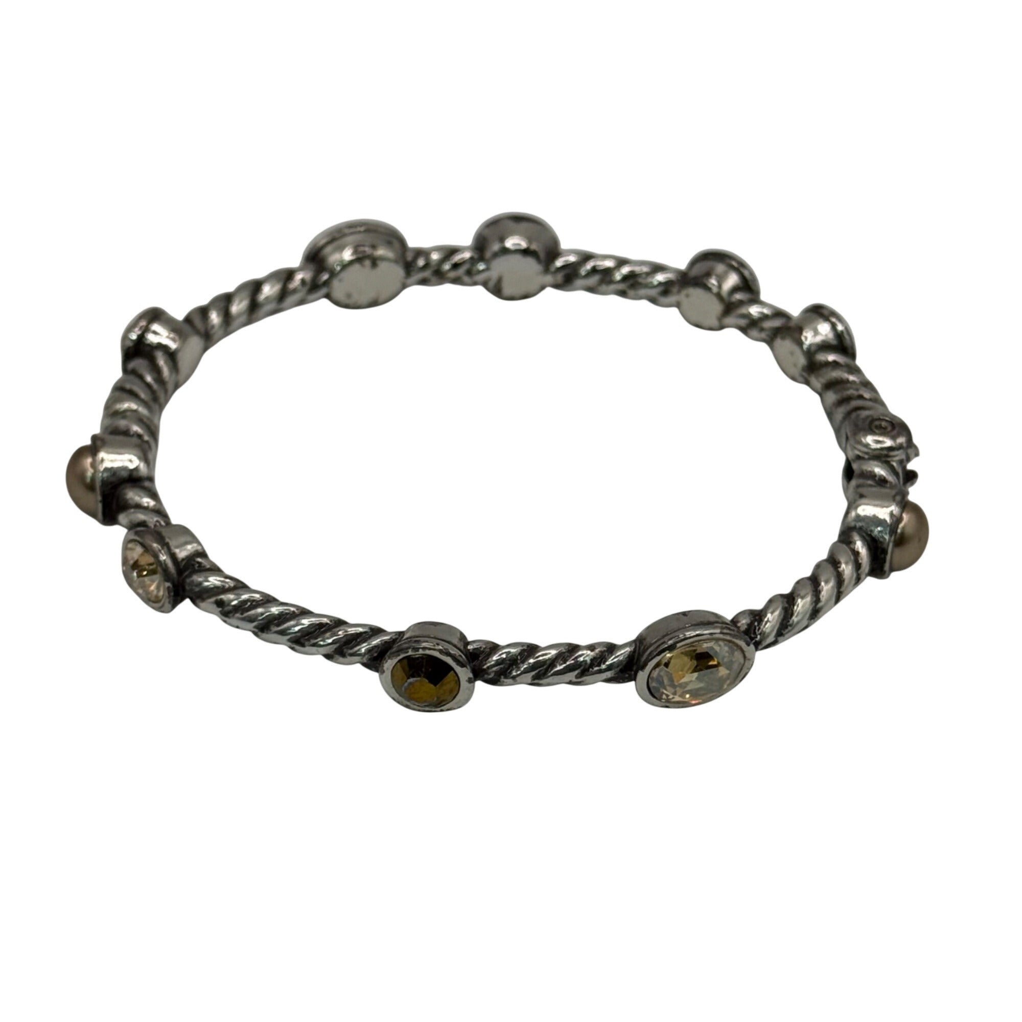 Brighton Monte Carlo Silver Tone Bangle Bracelet Crystals Hinged Citrine Twisted