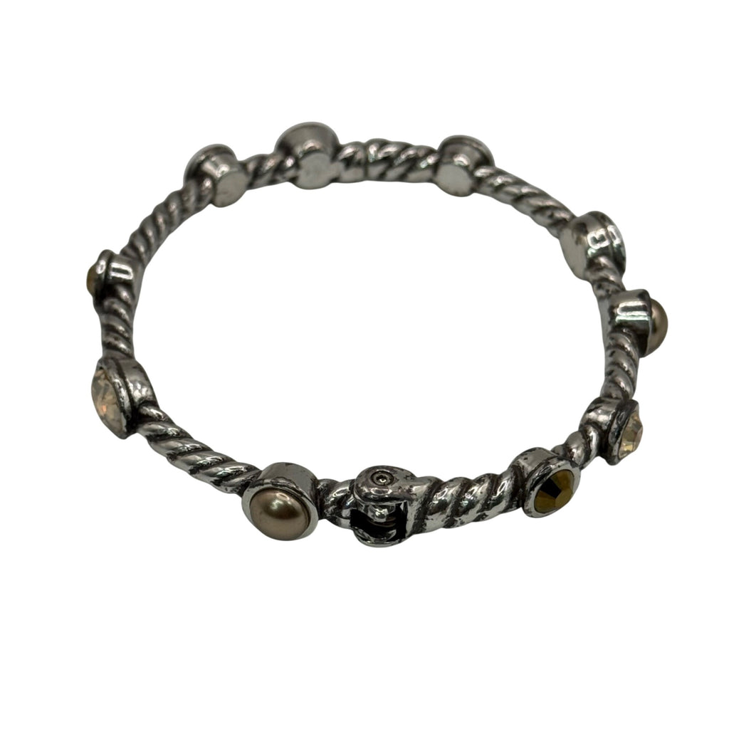 Brighton Monte Carlo Silver Tone Bangle Bracelet Crystals Hinged Citrine Twisted