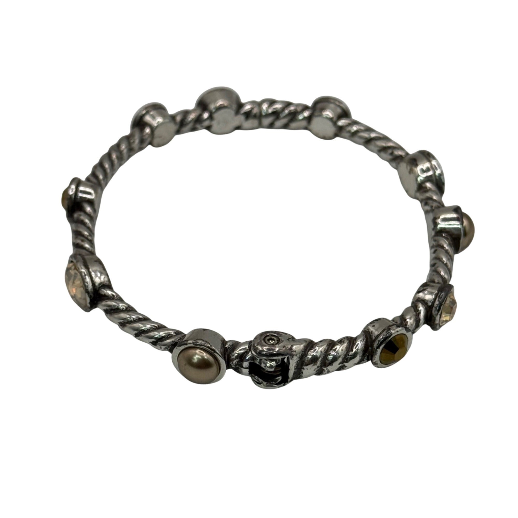 Brighton Monte Carlo Silver Tone Bangle Bracelet Crystals Hinged Citrine Twisted