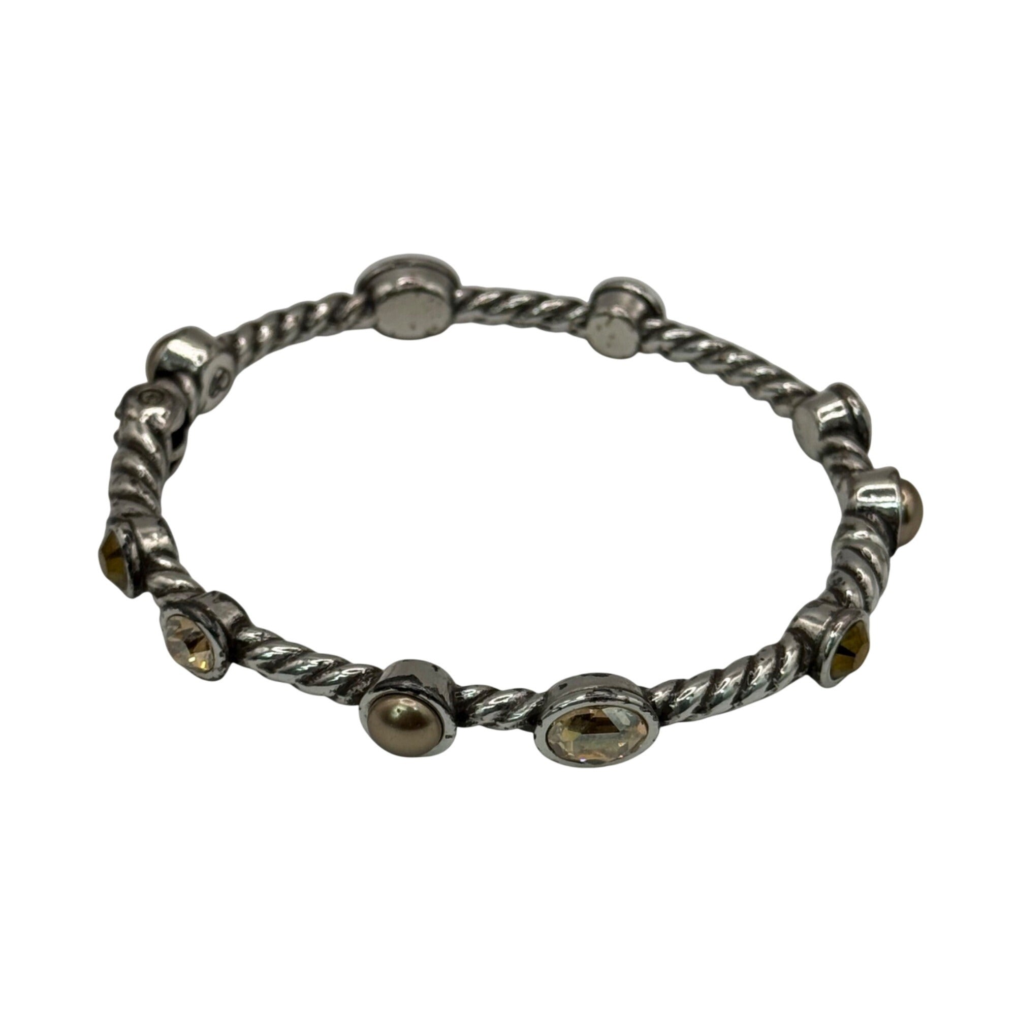 Brighton Monte Carlo Silver Tone Bangle Bracelet Crystals Hinged Citrine Twisted
