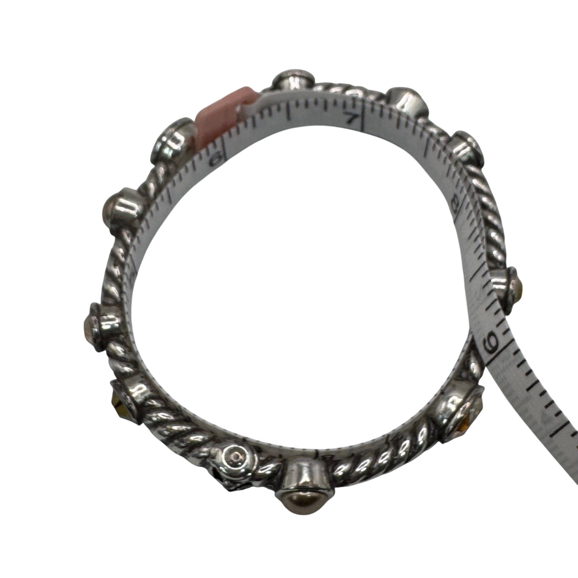Brighton Monte Carlo Silver Tone Bangle Bracelet Crystals Hinged Citrine Twisted