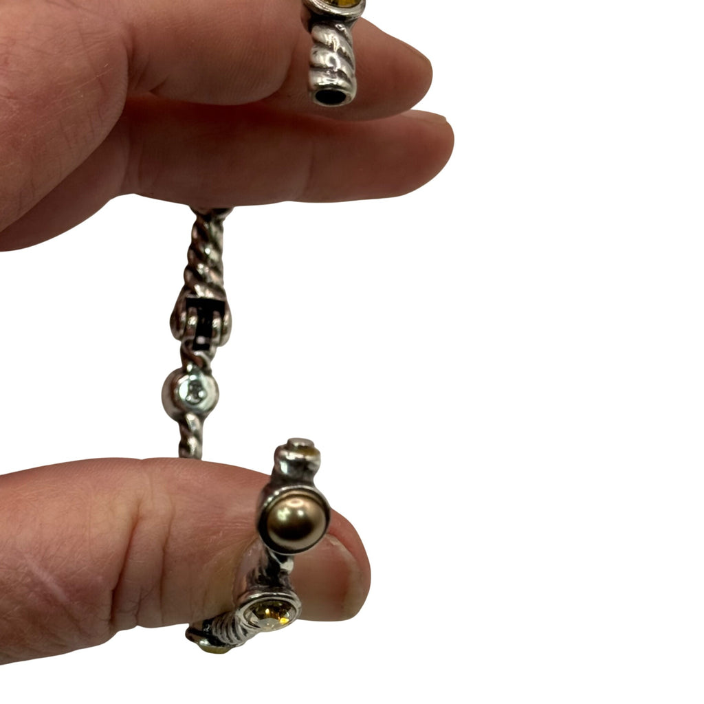 Brighton Monte Carlo Silver Tone Bangle Bracelet Crystals Hinged Citrine Twisted