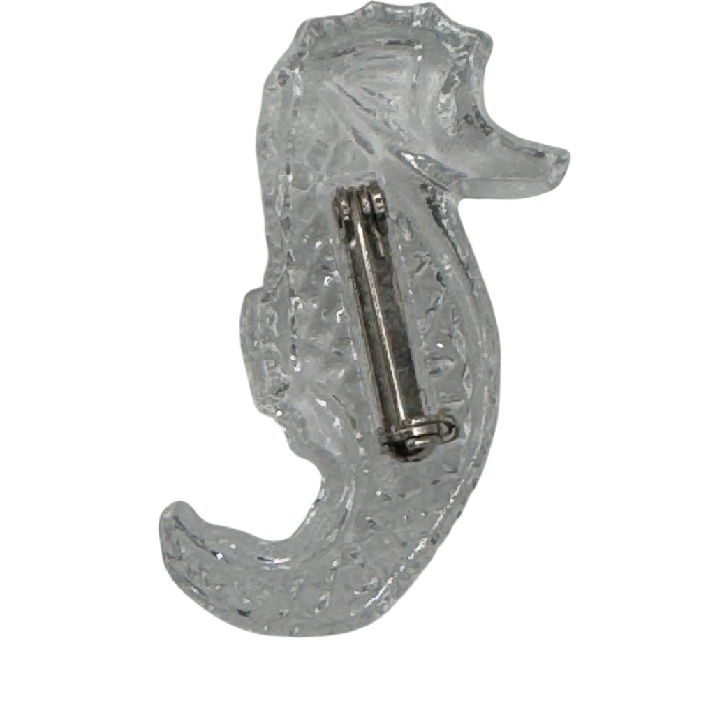 Vintage Waterford Clear Crystal Seahorse Pin Brooch Textured Details 2" Nautical