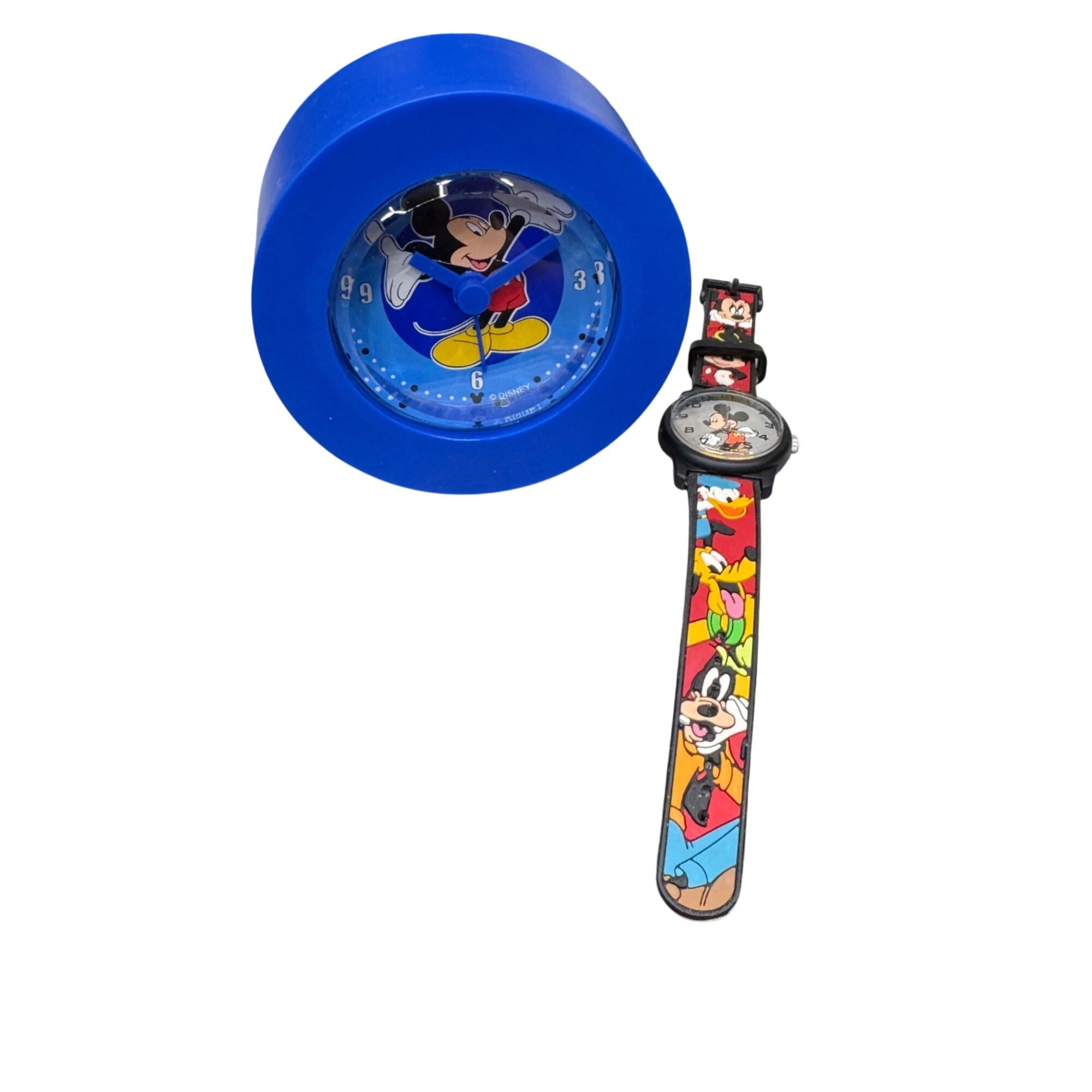 Mickey Mouse Alarm Clock & Wrist Watch Set~in Lunch Box Style Case Blue READ