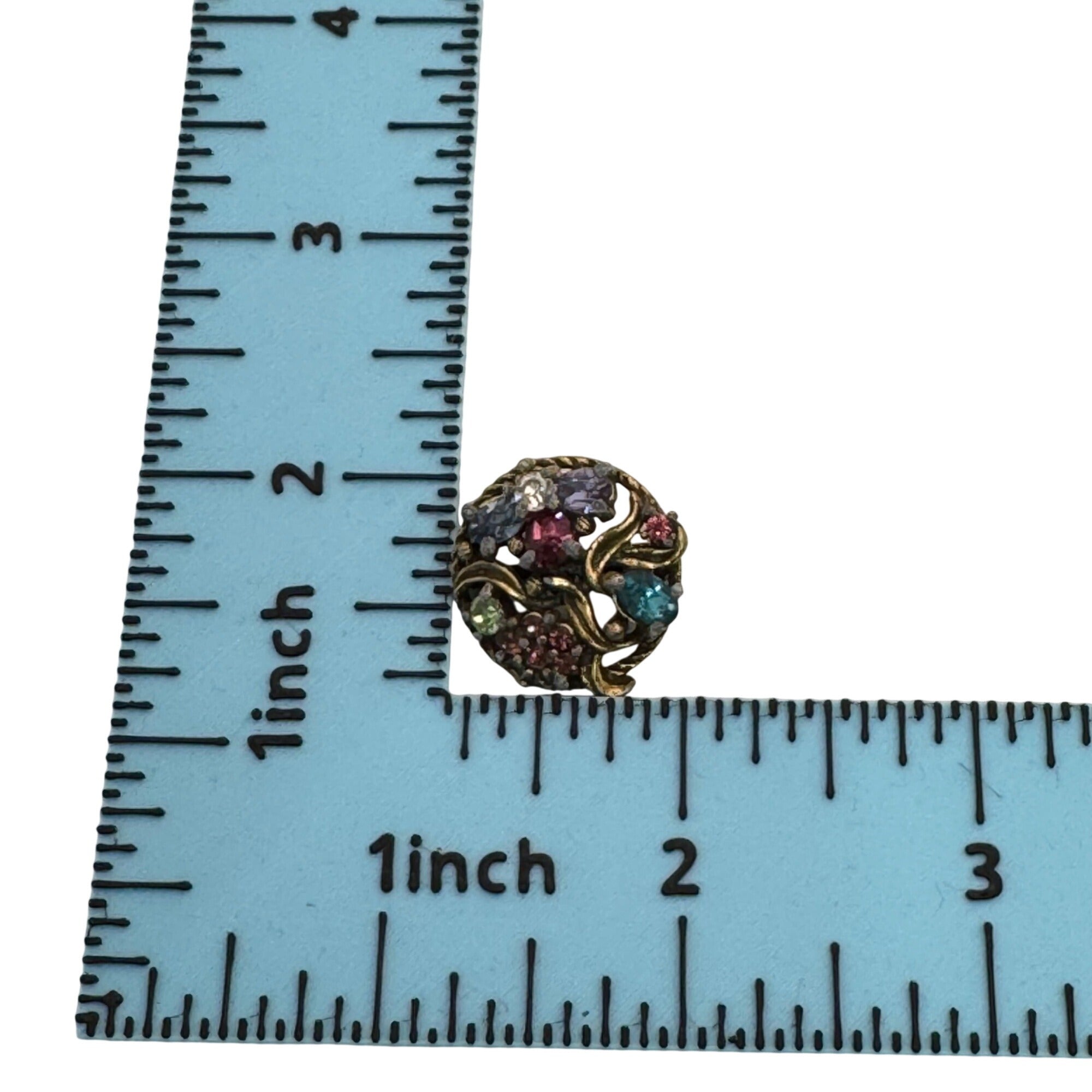 Hollycraft Brooch Multi-Color Rhinestones Round Filigree Design 7.4g 1" Vintage