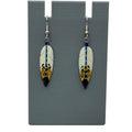 Hand-Painted Carved Antler Feather Earrings Tribal Design Blue Turquoise Native