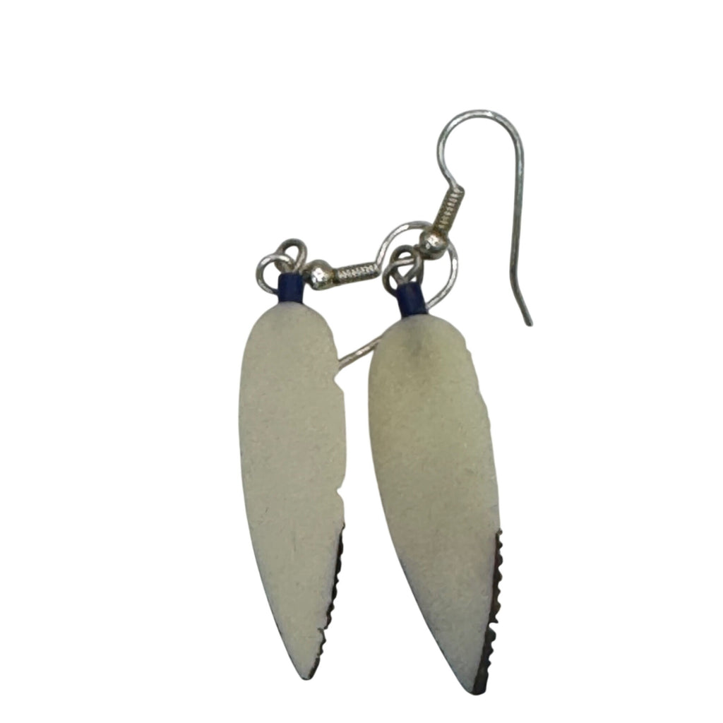 Hand-Painted Carved Antler Feather Earrings Tribal Design Blue Turquoise Native
