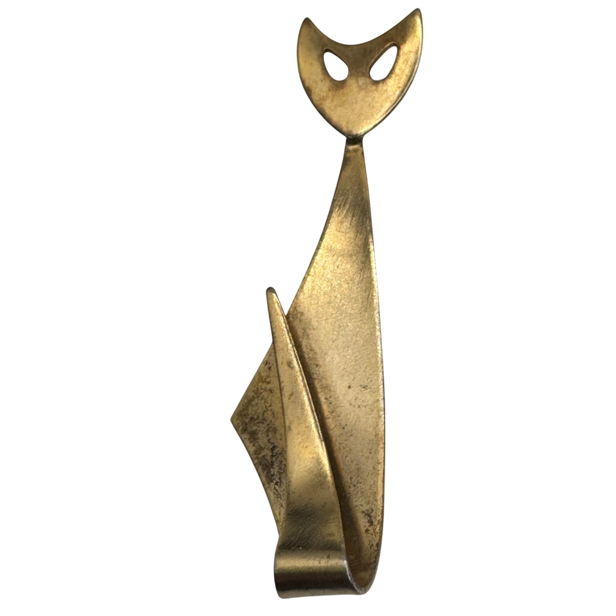 Vintage Mid-Century Modern MCM Brass Cat Brooch Pin Abstract Kim Crafstmen 3"