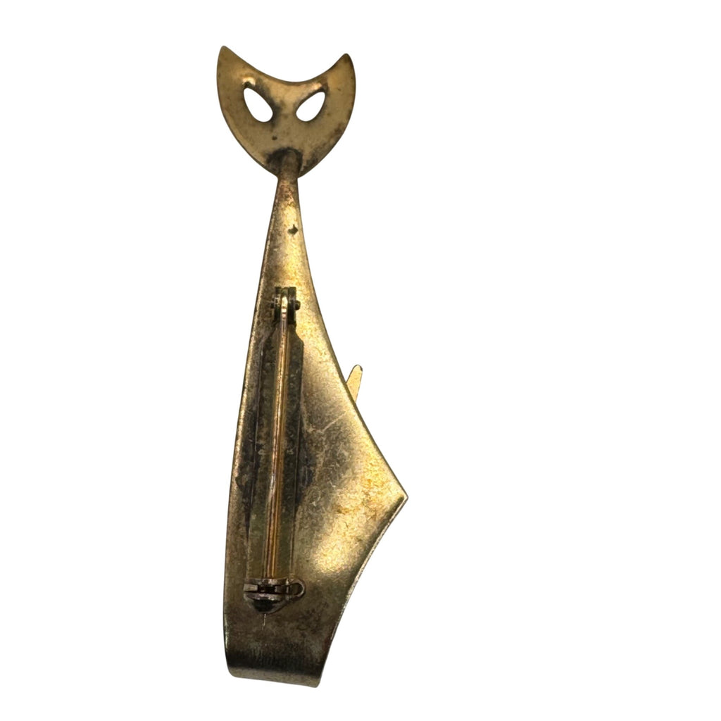 Vintage Mid-Century Modern MCM Brass Cat Brooch Pin Abstract Kim Crafstmen 3"