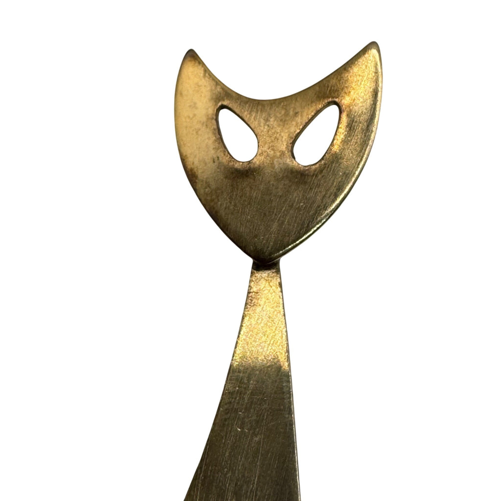 Vintage Mid-Century Modern MCM Brass Cat Brooch Pin Abstract Kim Crafstmen 3"