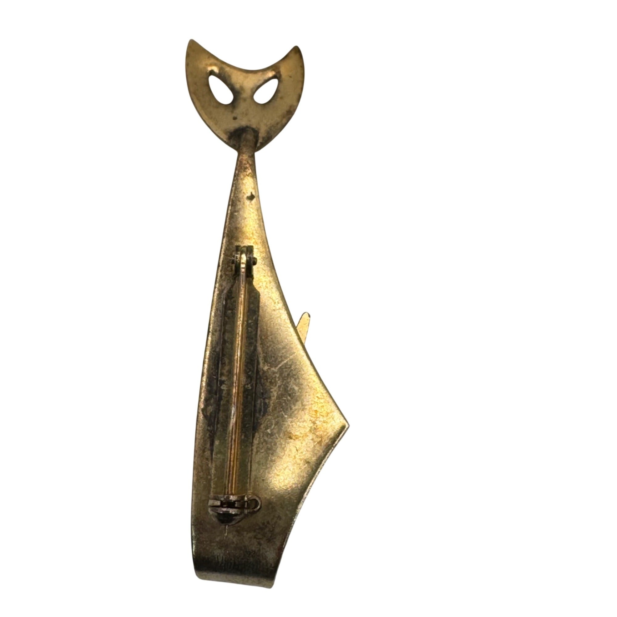 Vintage Mid-Century Modern MCM Brass Cat Brooch Pin Abstract Kim Crafstmen 3"