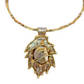 Brutalist Mixed Metal  Brass Collar Necklace Banded Agate Stone Pendant Abstract