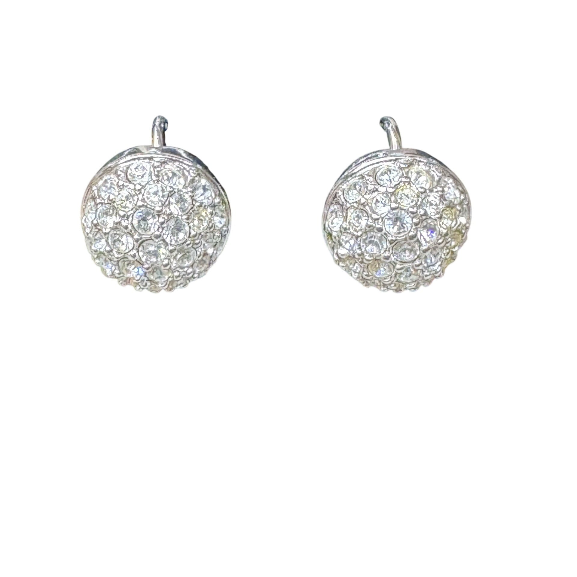 Swarovski Crystal Pave Clip-On Earrings Round Design Silver-Tone Elegant Sparkle