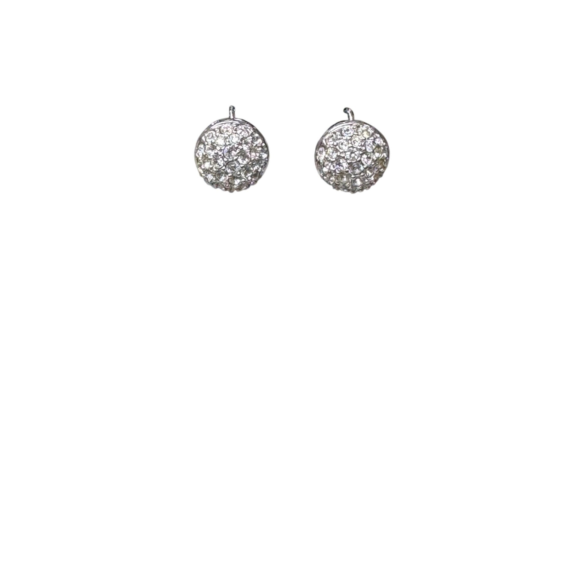 Swarovski Crystal Pave Clip-On Earrings Round Design Silver-Tone Elegant Sparkle