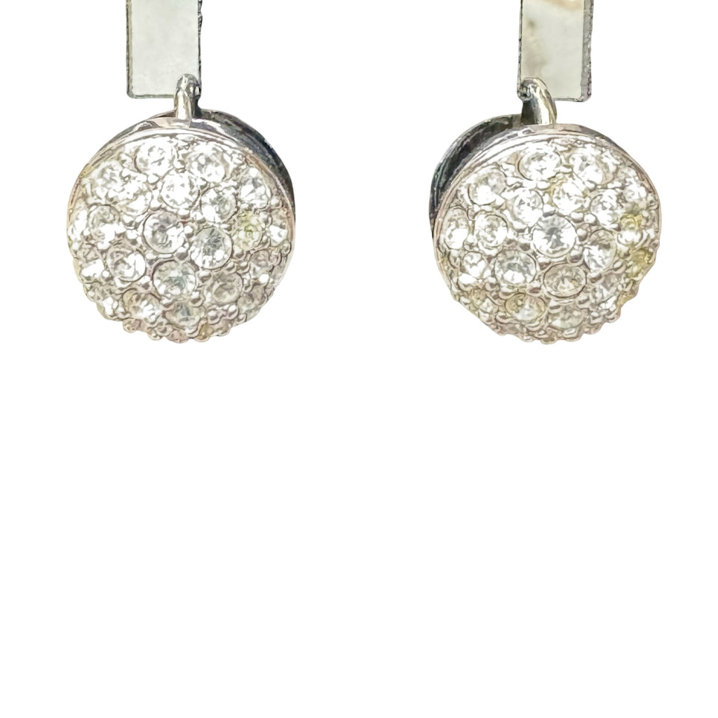 Swarovski Crystal Pave Clip-On Earrings Round Design Silver-Tone Elegant Sparkle
