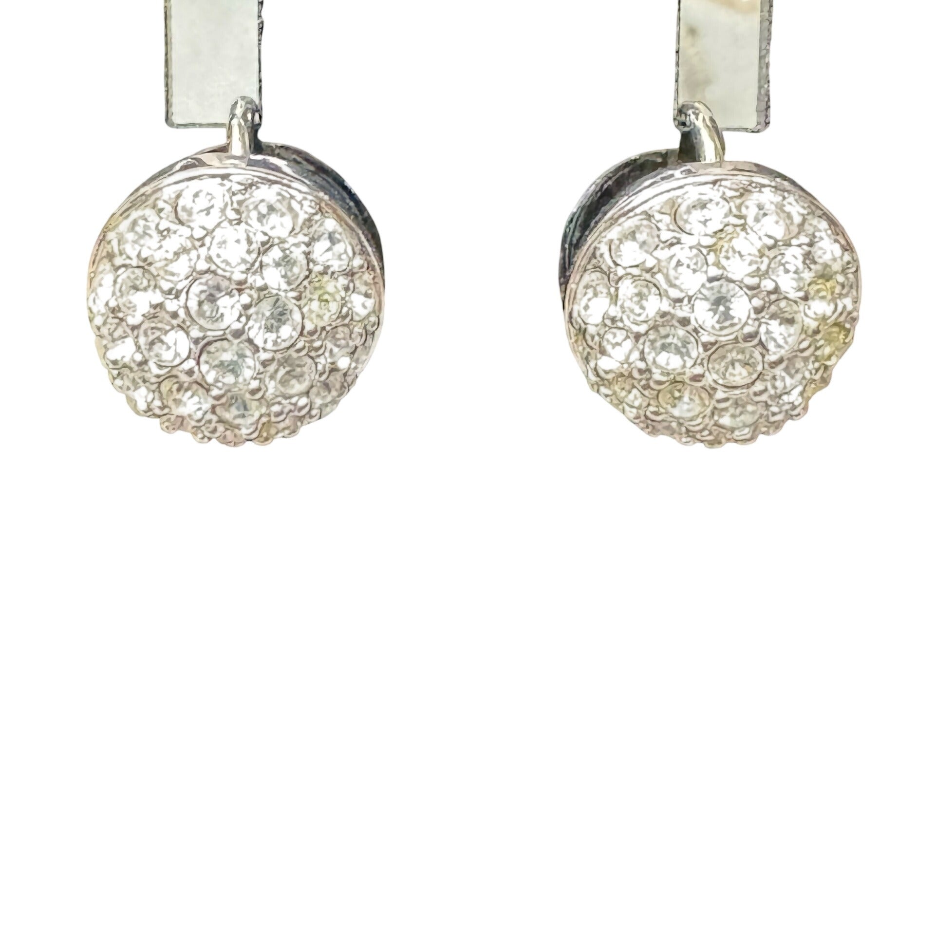 Swarovski Crystal Pave Clip-On Earrings Round Design Silver-Tone Elegant Sparkle