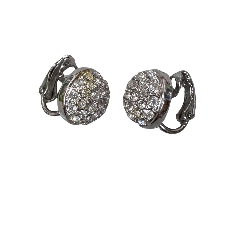 Swarovski Crystal Pave Clip-On Earrings Round Design Silver-Tone Elegant Sparkle