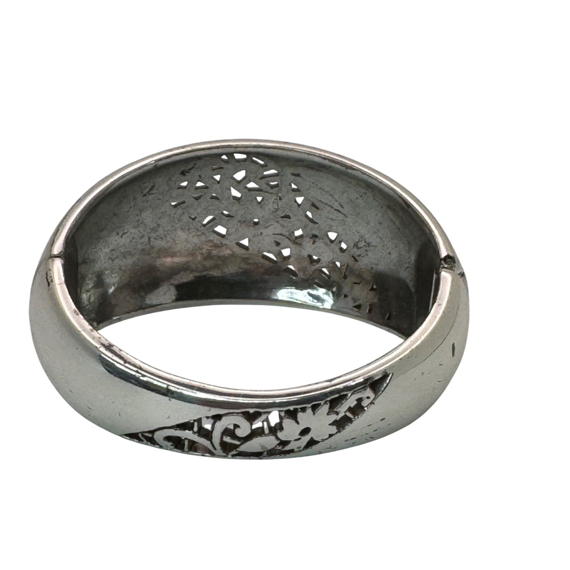 Brighton Silver-Tone Floral Scroll Hinged Bangle Bracelet Rhinestone Statement