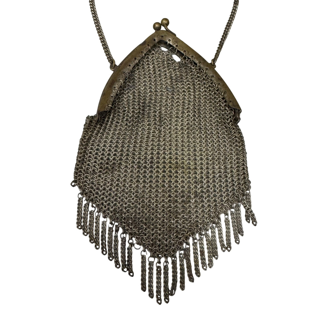 Antique Brass Chainmail Mesh Purse Fringe Detail Kiss-Lock 4x6 Chain Strap READ