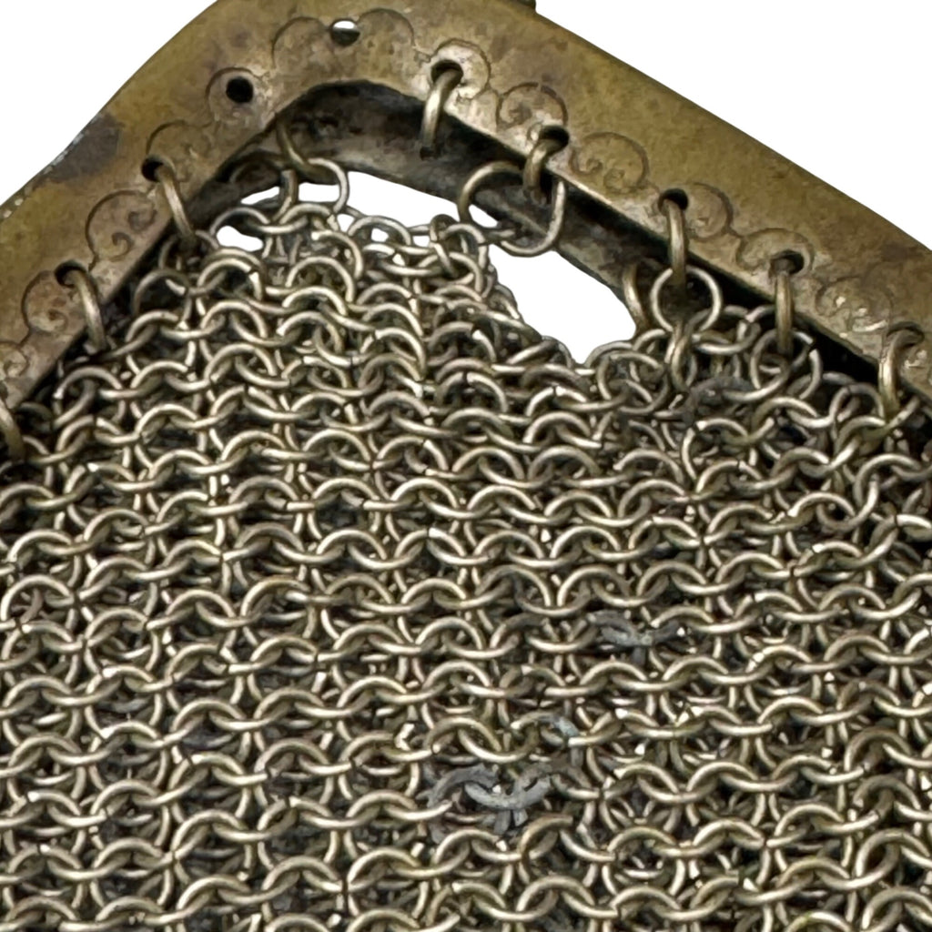 Antique Brass Chainmail Mesh Purse Fringe Detail Kiss-Lock 4x6 Chain Strap READ