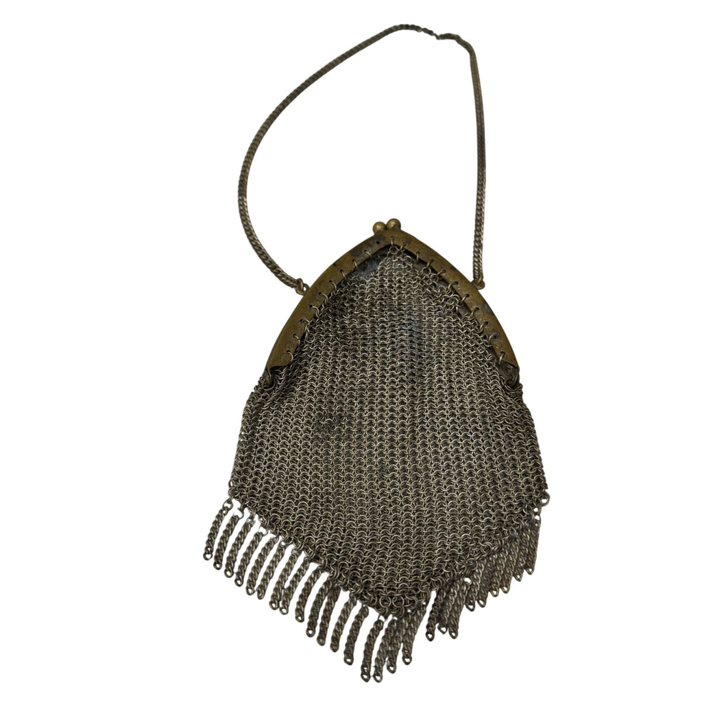 Antique Brass Chainmail Mesh Purse Fringe Detail Kiss-Lock 4x6 Chain Strap READ