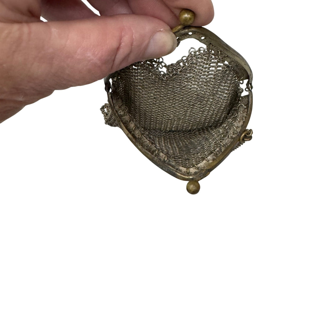 Antique Brass Chainmail Mesh Purse Fringe Detail Kiss-Lock 4x6 Chain Strap READ