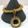 Bellezza Italy Bronze Bangle GoldTone Bracelet Filigree Circle Black Rhinestones