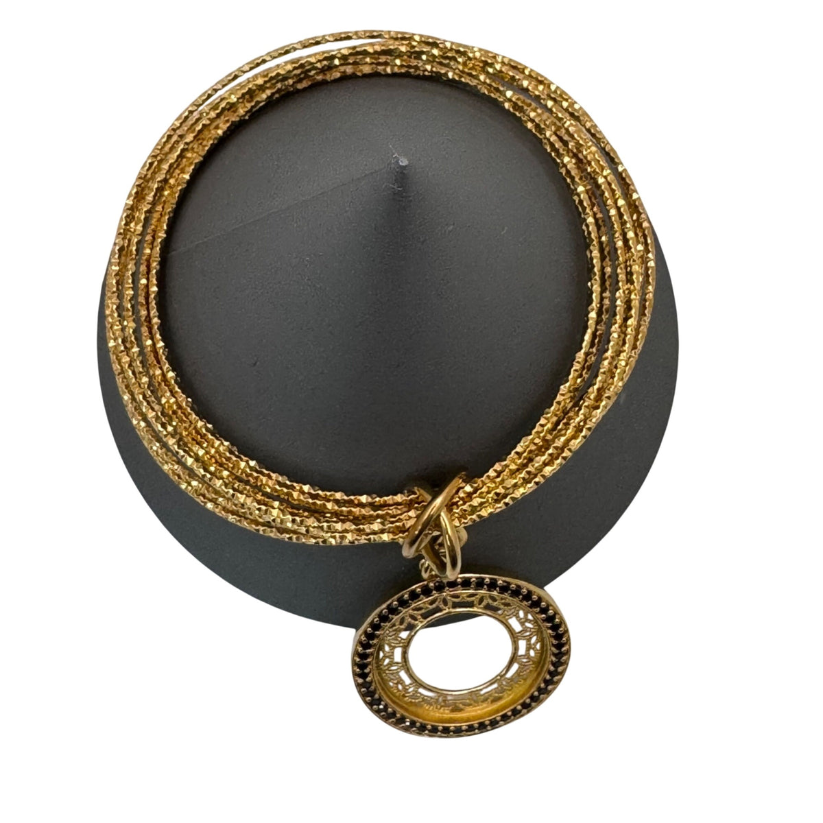 Bellezza Italy Bronze Bangle GoldTone Bracelet Filigree Circle Black Rhinestones