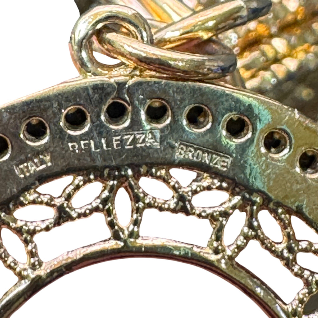 Bellezza Italy Bronze Bangle GoldTone Bracelet Filigree Circle Black Rhinestones