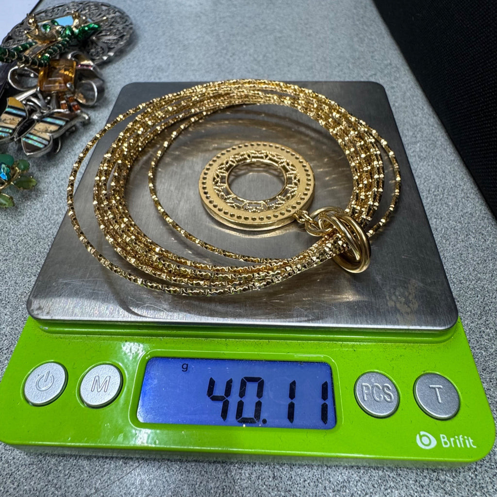 Bellezza Italy Bronze Bangle GoldTone Bracelet Filigree Circle Black Rhinestones