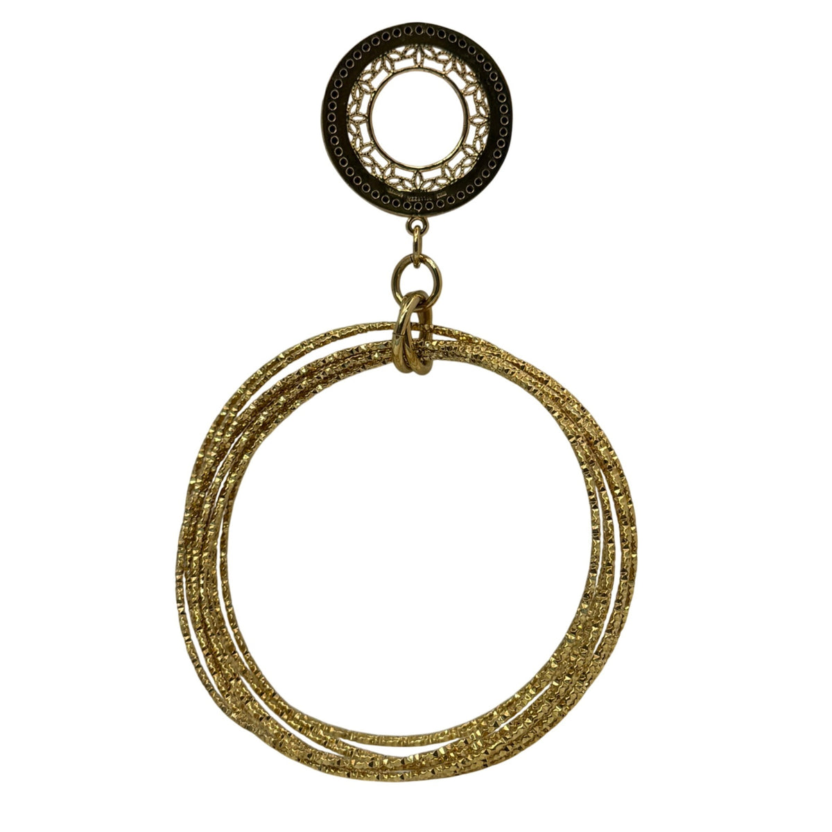 Bellezza Italy Bronze Bangle GoldTone Bracelet Filigree Circle Black Rhinestones