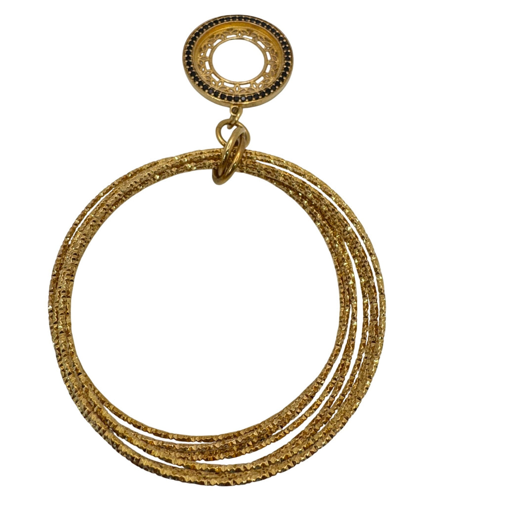 Bellezza Italy Bronze Bangle GoldTone Bracelet Filigree Circle Black Rhinestones