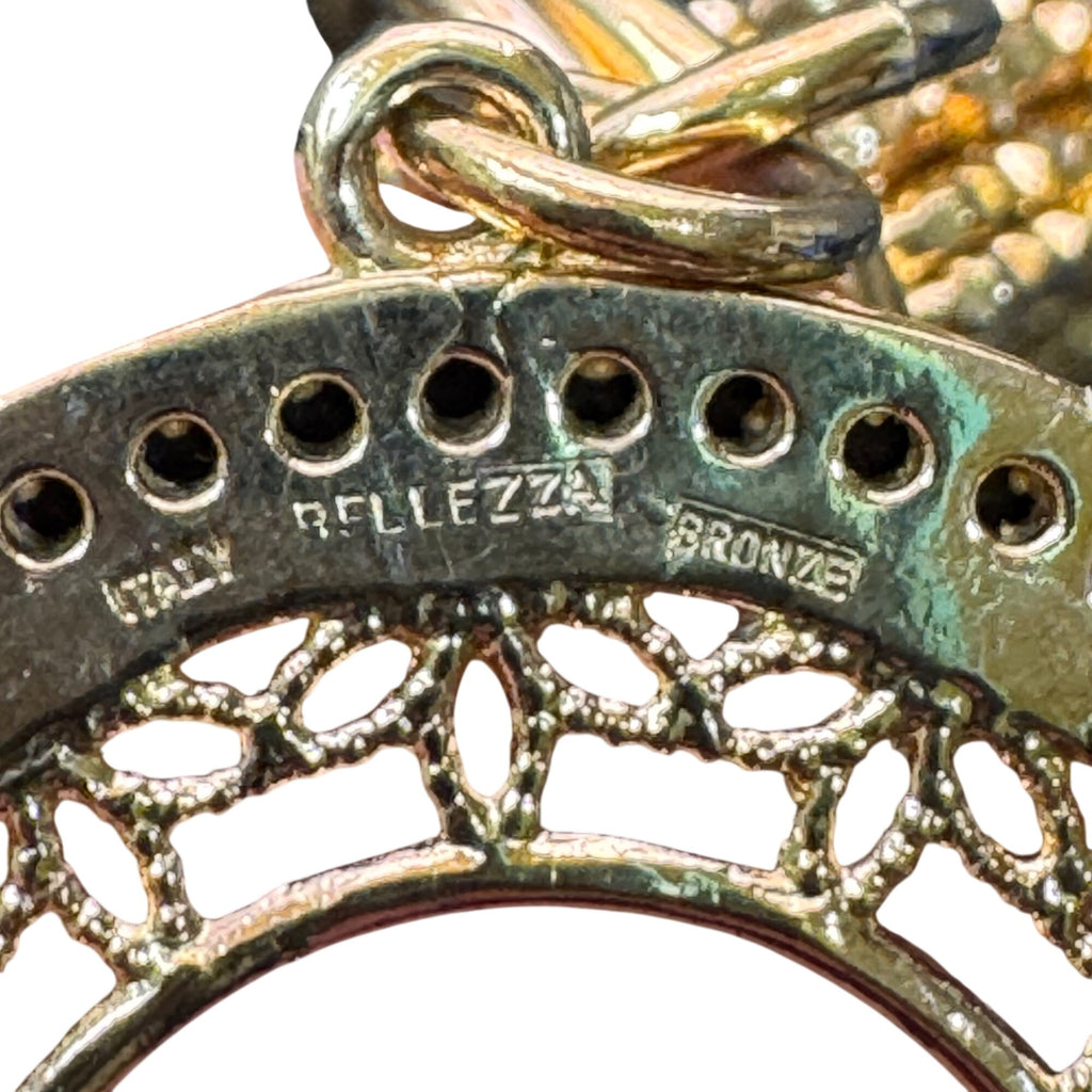 Bellezza Italy Bronze Bangle GoldTone Bracelet Filigree Circle Black Rhinestones