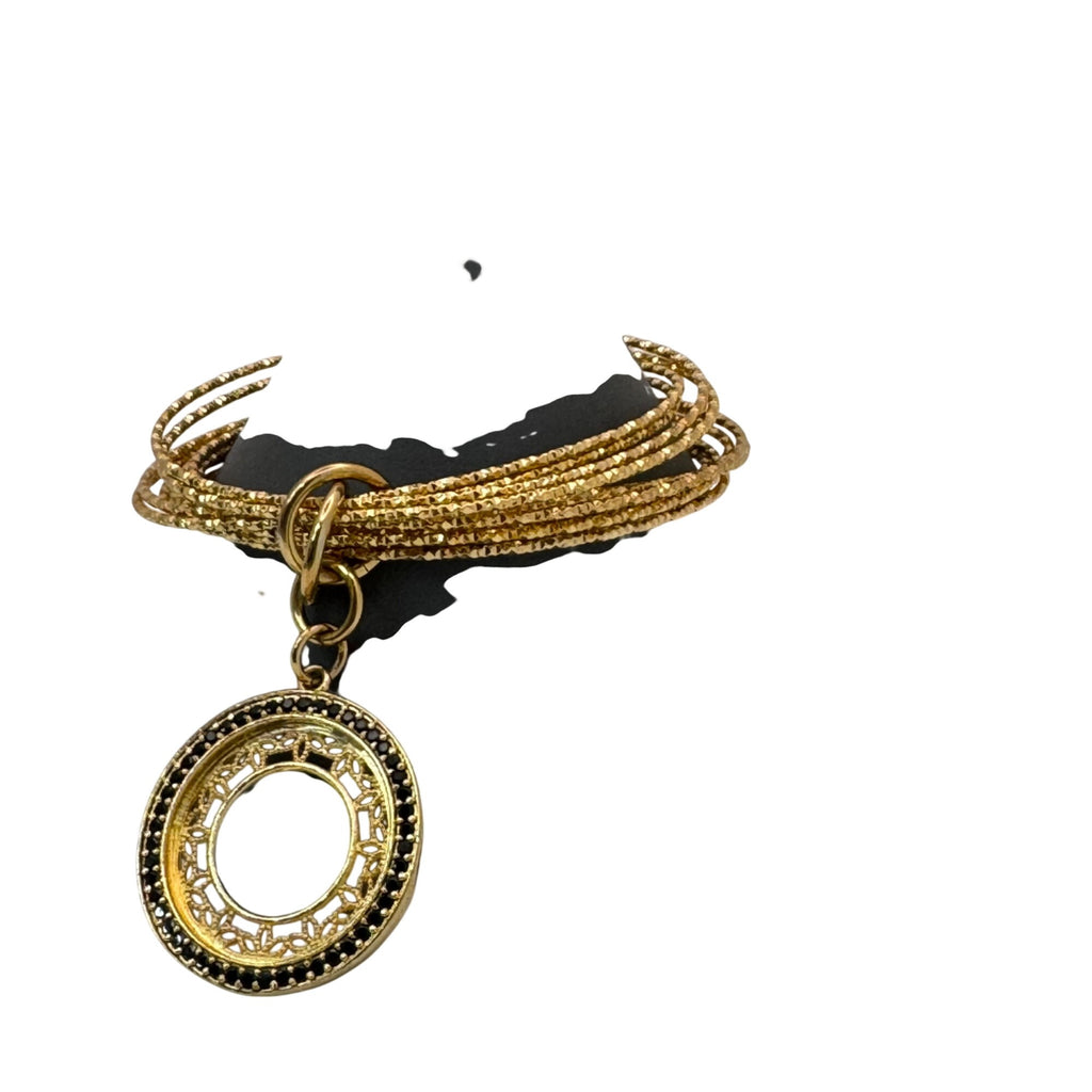 Bellezza Italy Bronze Bangle GoldTone Bracelet Filigree Circle Black Rhinestones