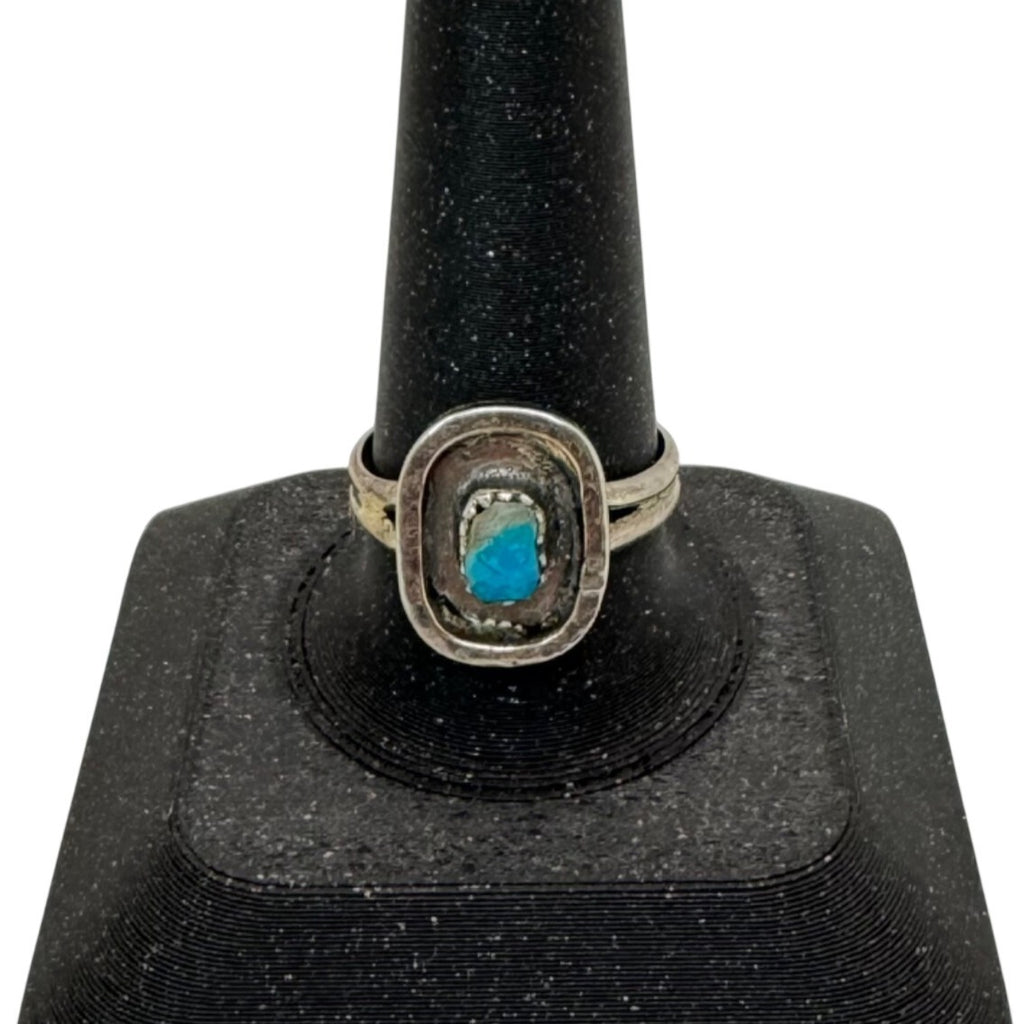 Vintage Navajo Southwest Sterling Silver Turquoise Oval Ring Size 10 Old Pawn