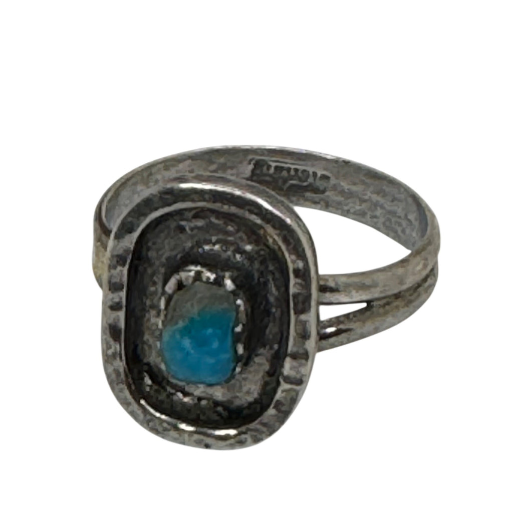 Vintage Navajo Southwest Sterling Silver Turquoise Oval Ring Size 10 Old Pawn