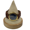 Citizen Noblia Mens Gold-Tone Watch Blue Dial Brown Leather Roman Numerals Japan