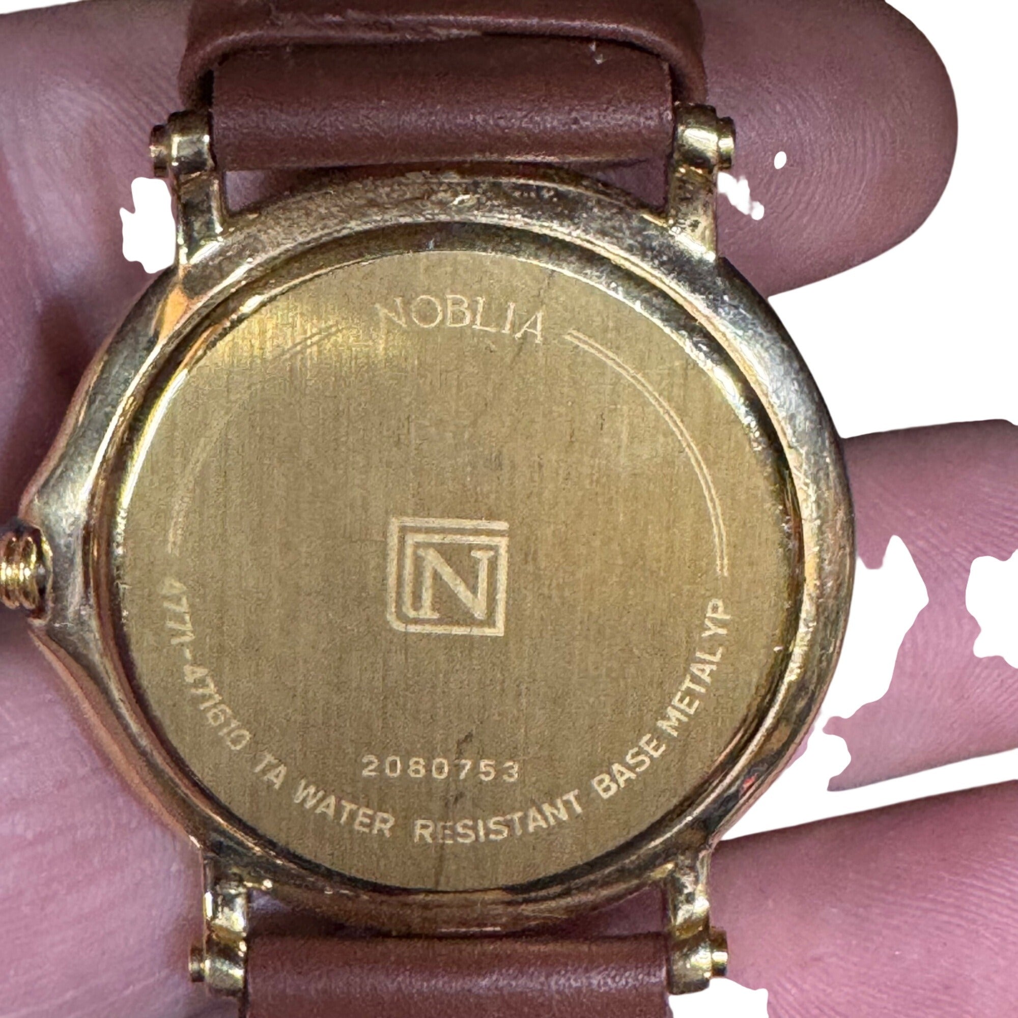 Citizen Noblia Mens Gold-Tone Watch Blue Dial Brown Leather Roman Numerals Japan
