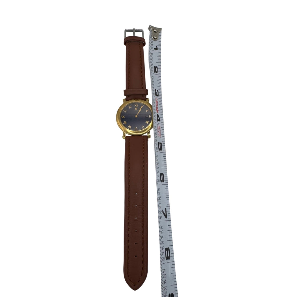 Citizen Noblia Mens Gold-Tone Watch Blue Dial Brown Leather Roman Numerals Japan