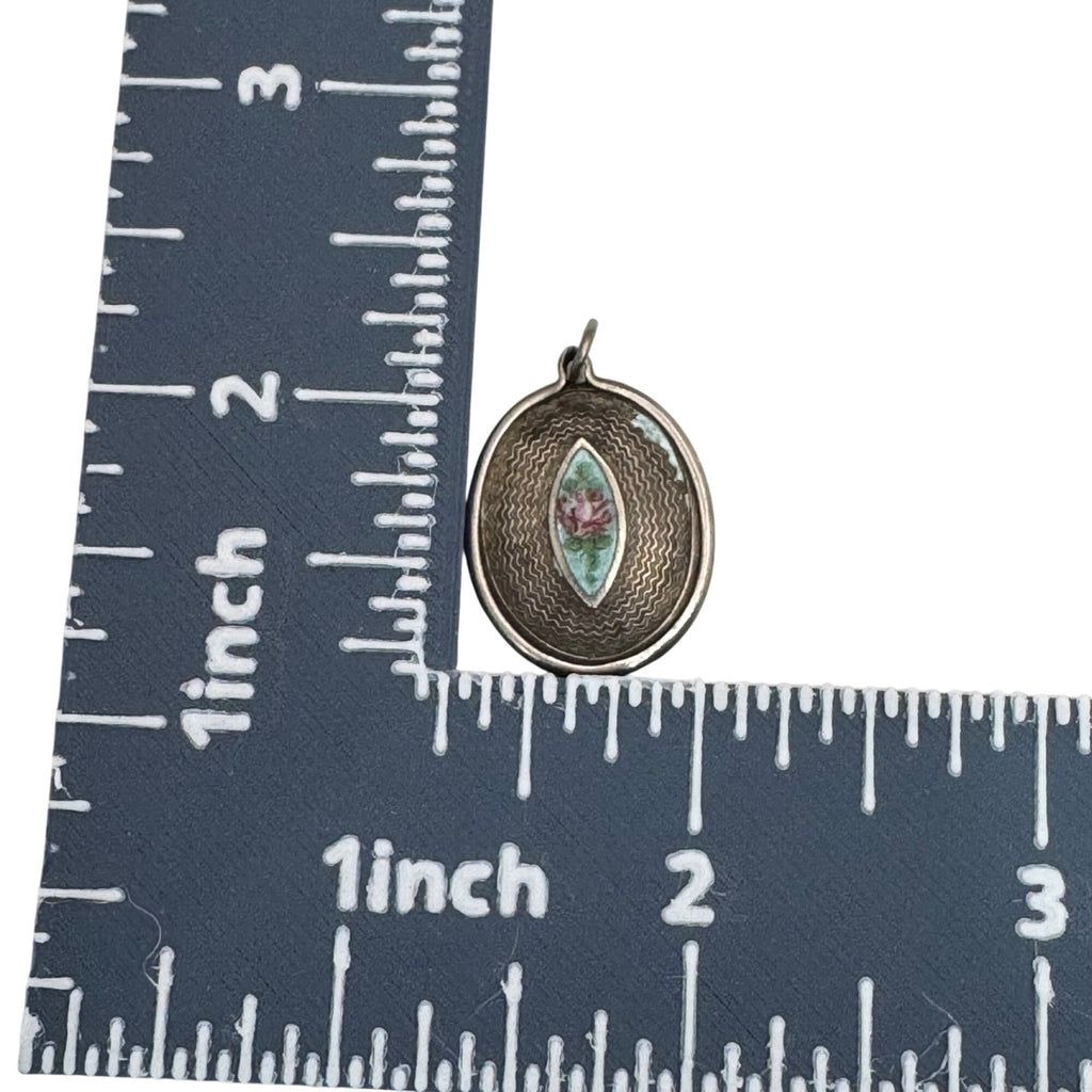 Guilloche Antique Virgin Mary Pendant Sterling enamel back religious Medal Charm