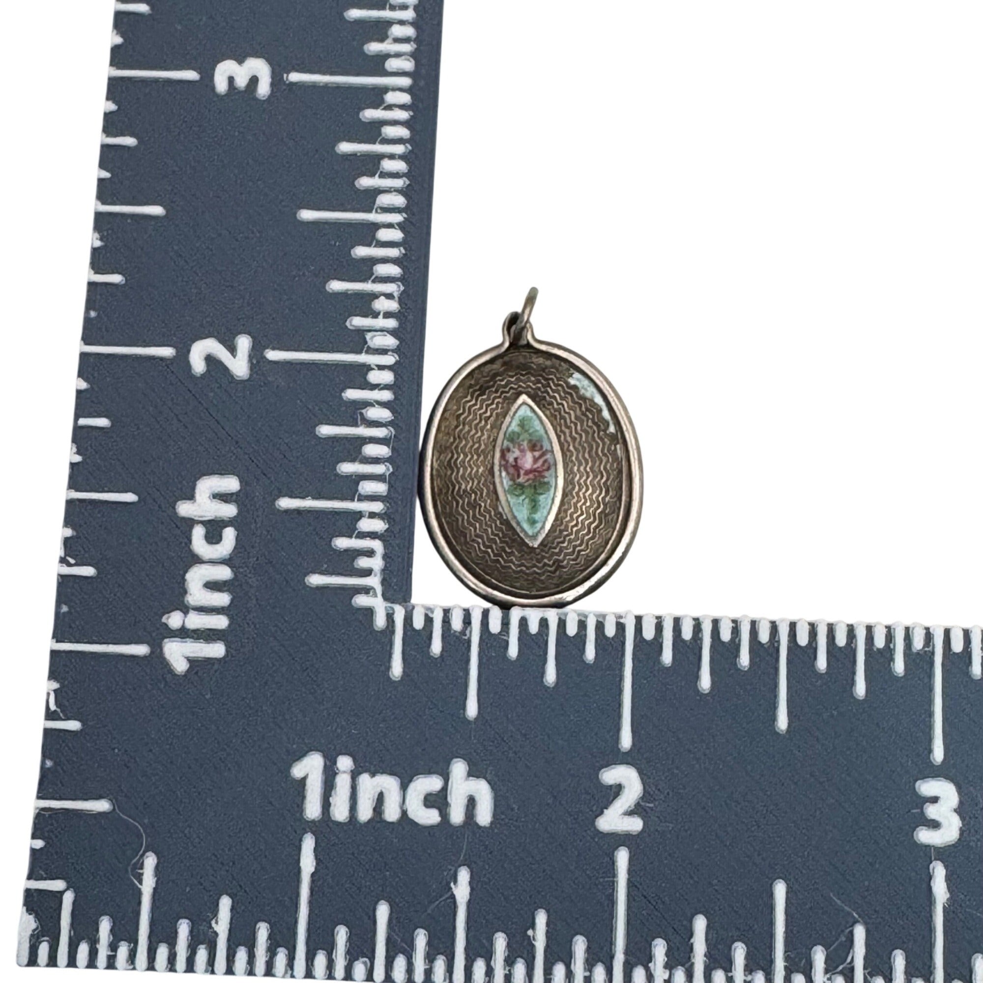 Guilloche Antique Virgin Mary Pendant Sterling enamel back religious Medal Charm