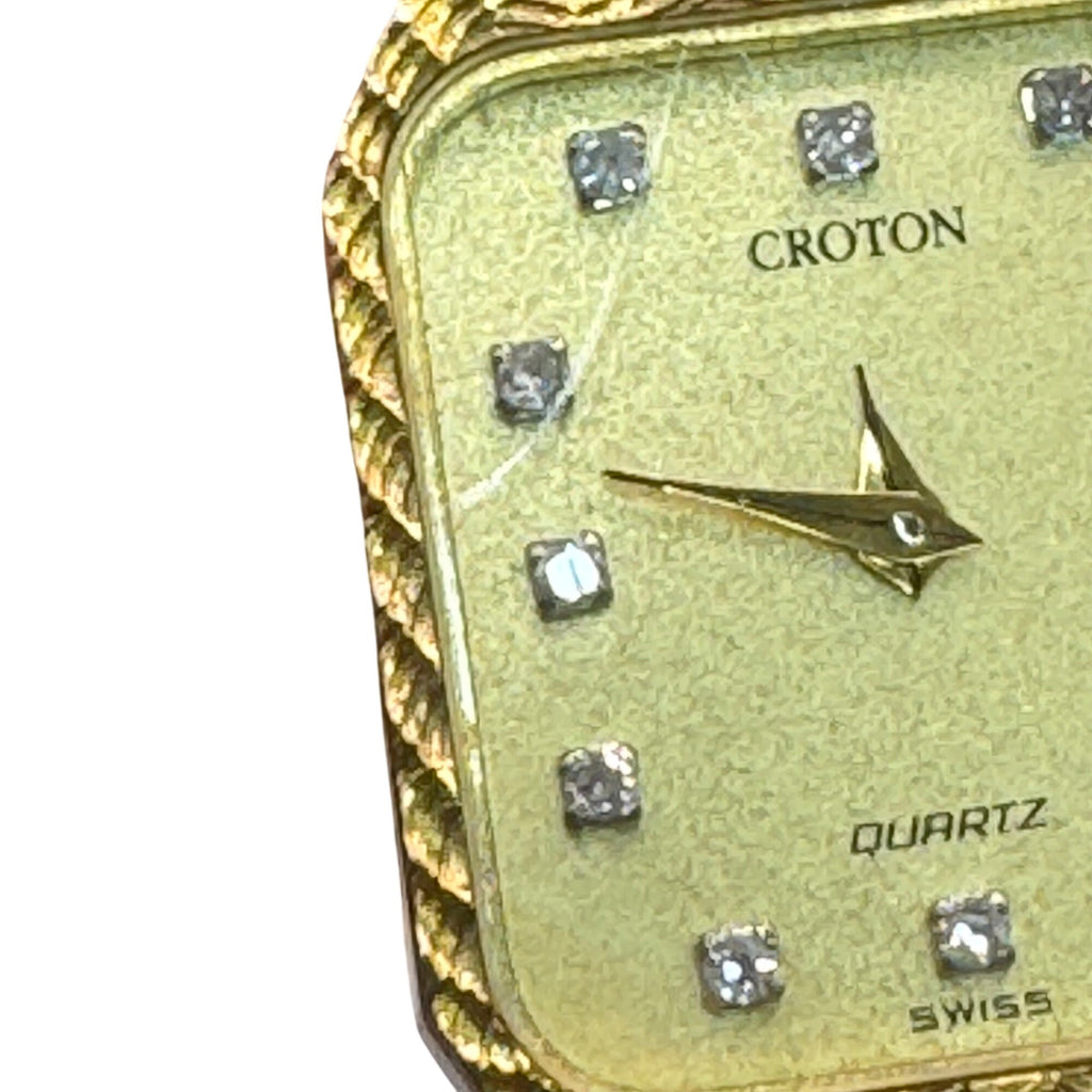 Vintage Croton Swiss Quartz Womens Gold Tone Watch Rhinestones & Woven Band READ